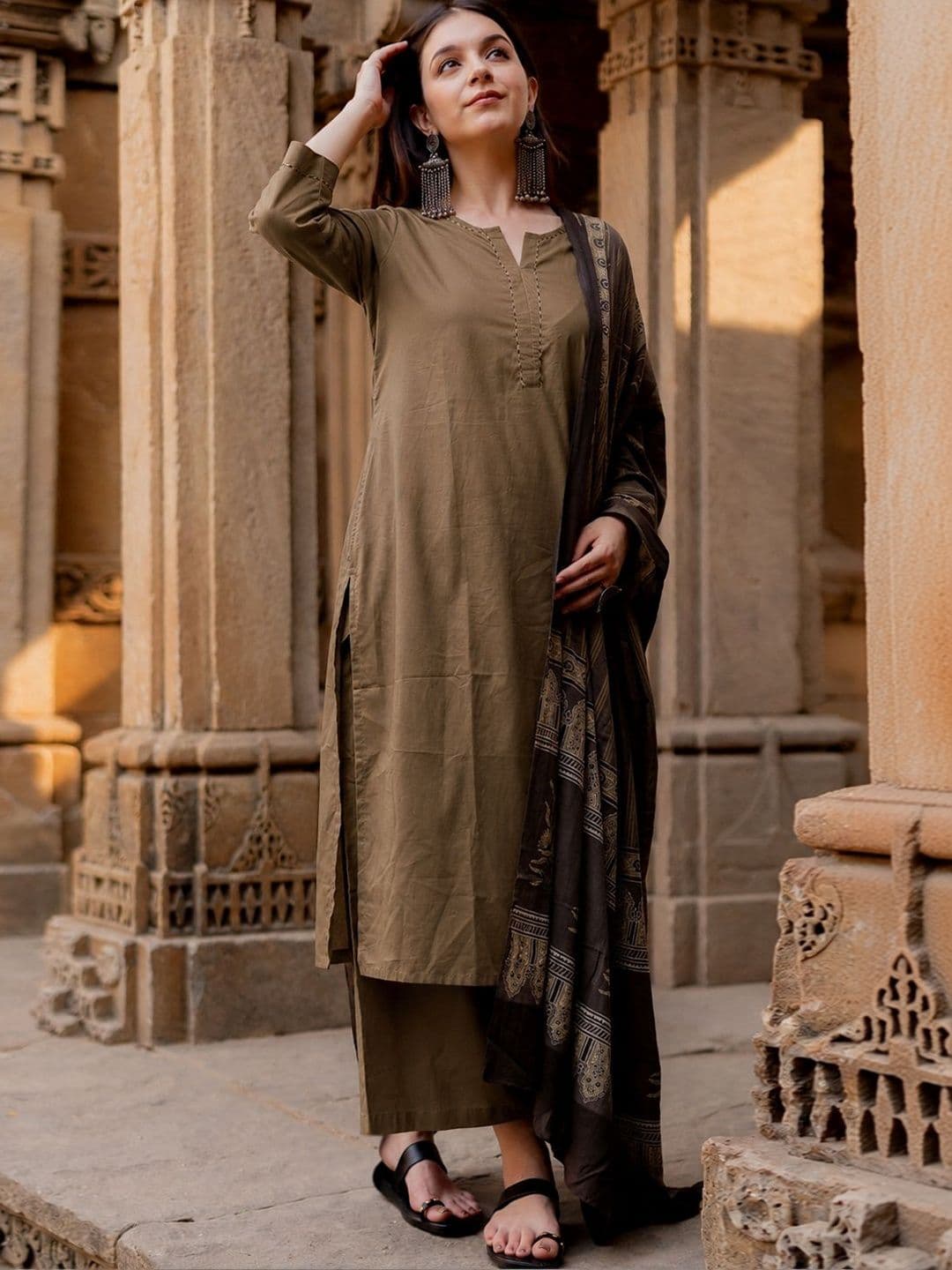 GoSriKi Women Ethnic Motifs Regular Kurta with Palazzos & With Dupatta - view 1