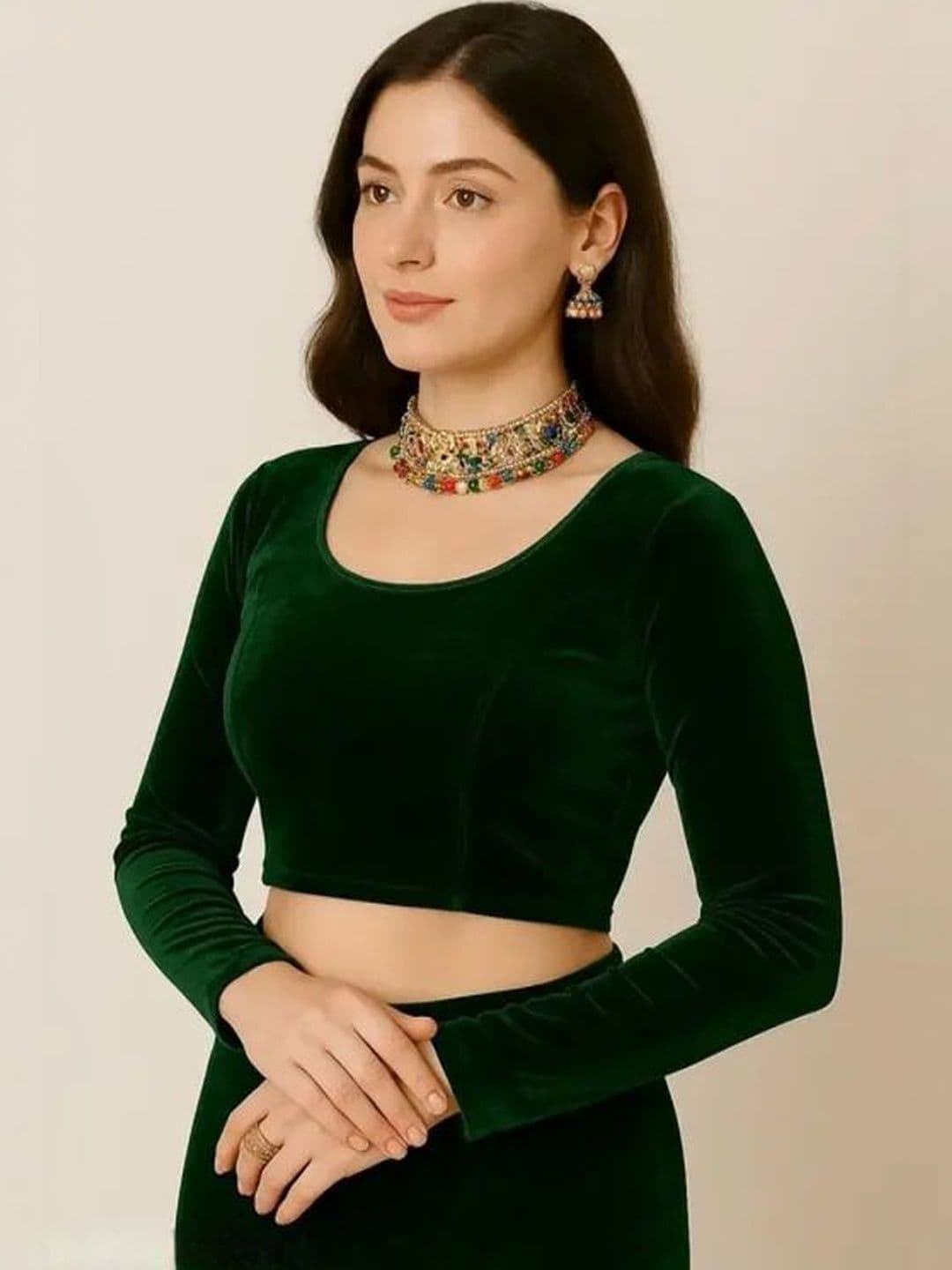 NAVKA FASHION Velvet Solid Saree Blouse - view 1
