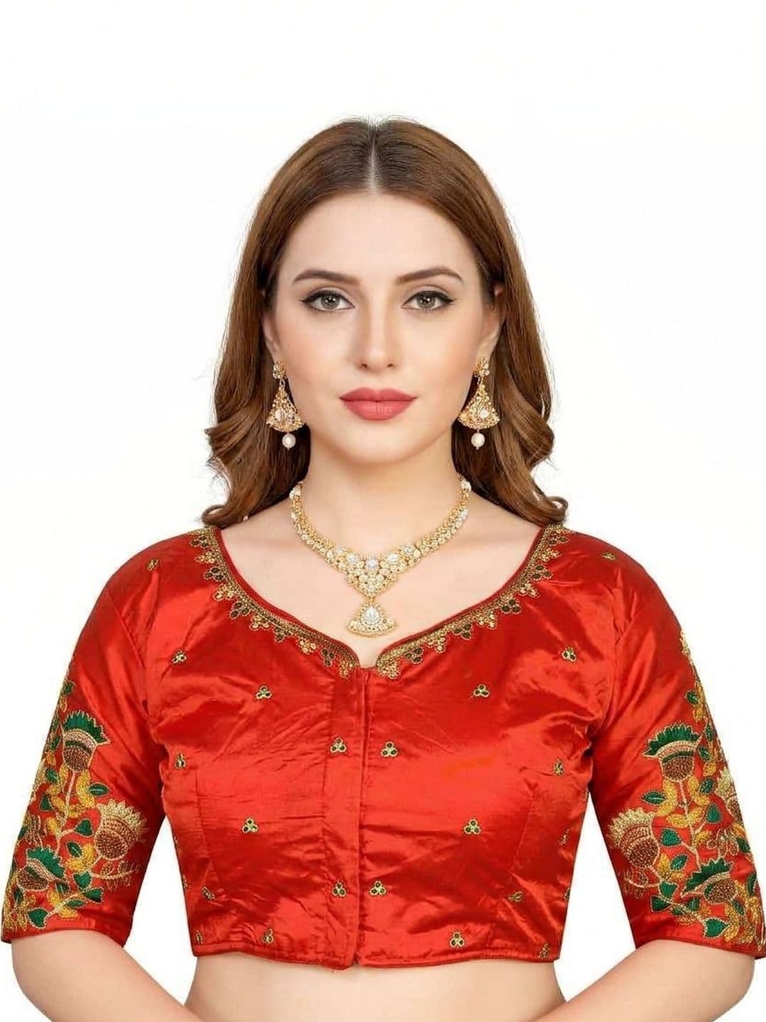 NAVKA FASHION Cotton Blend Embroidered Thread Work Saree Blouse - view 1