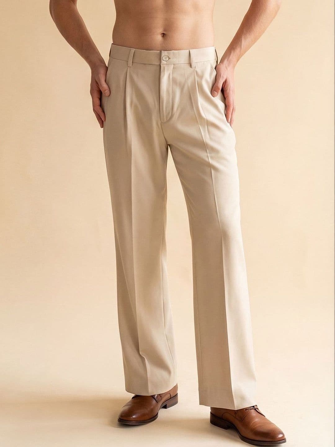 House of Pataudi Men Relaxed Straight Leg Easy Wash Pleated Trousers - view 1