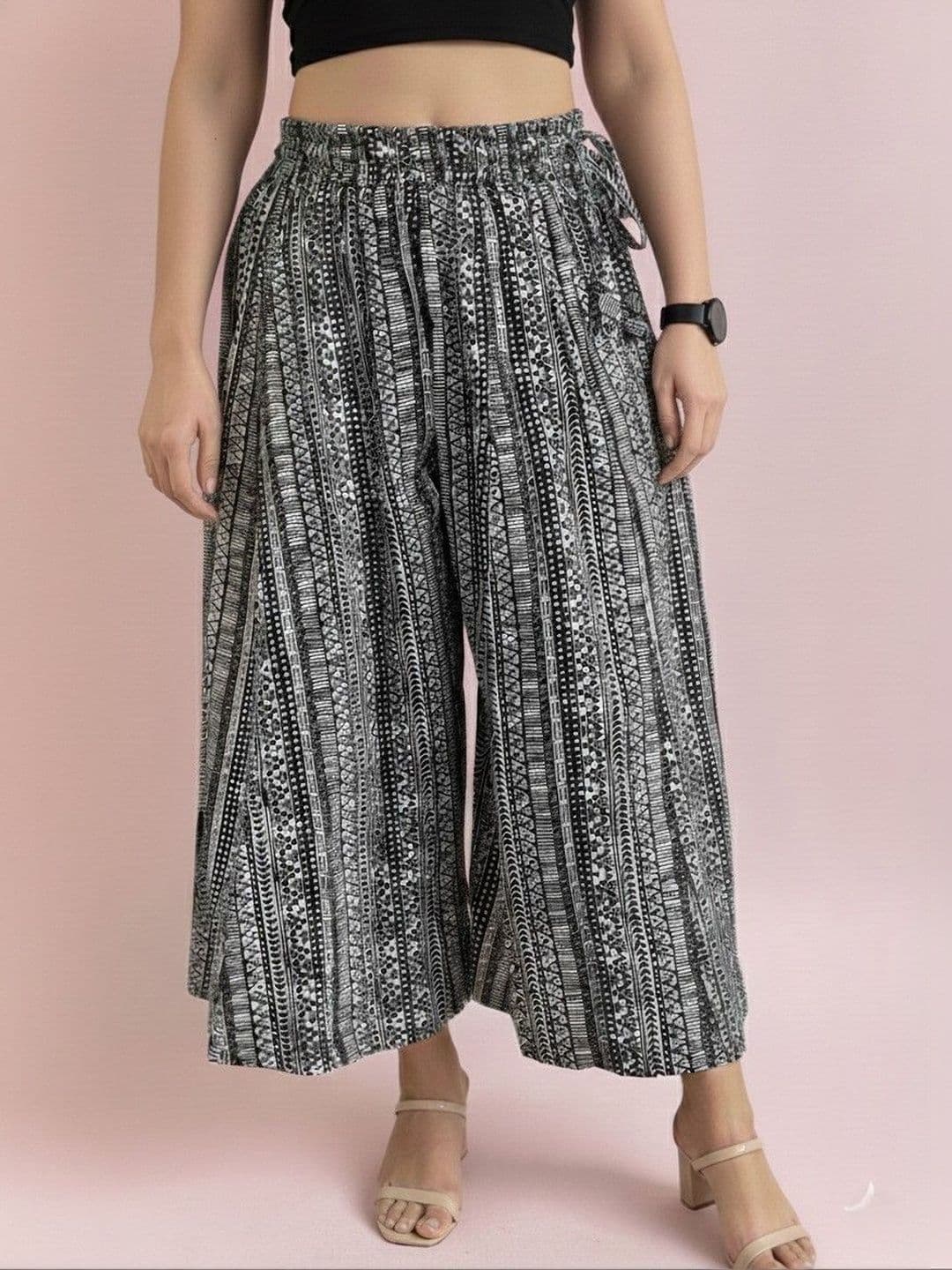 Oxinexx Women Ethnic Motifs Printed Knitted Cropped Palazzos - view 1