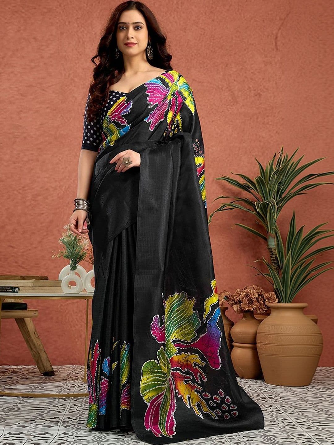 HERE&NOW Floral Silk Blend Saree - view 1
