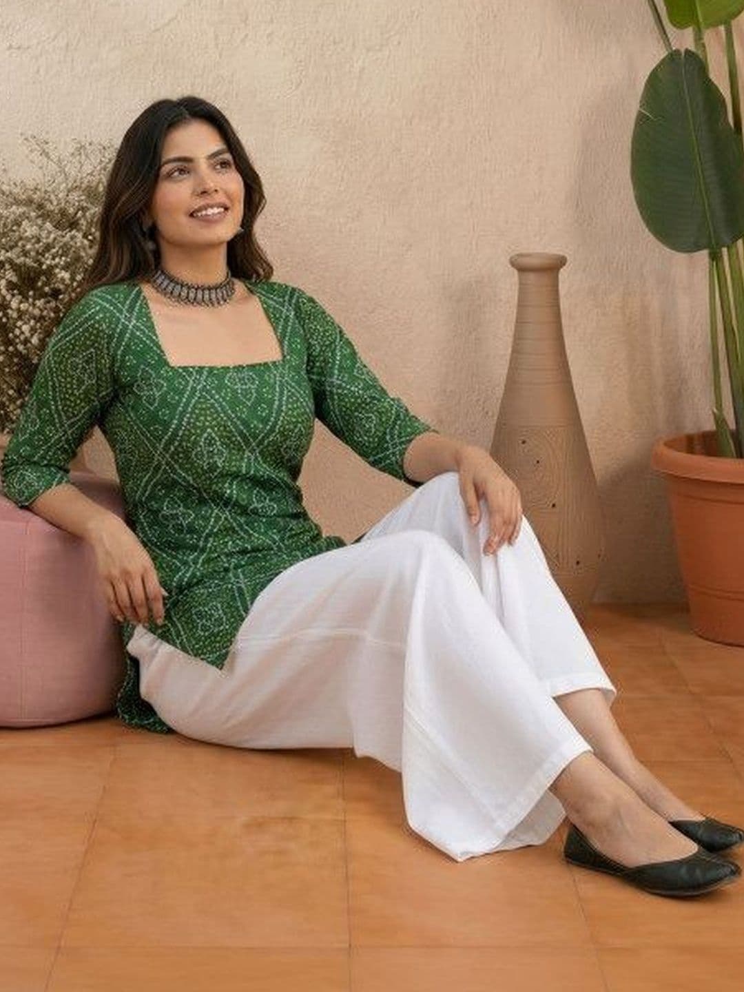 Anouk Ethnic Motifs Printed Square Neck Pure Cotton Kurti - view 1