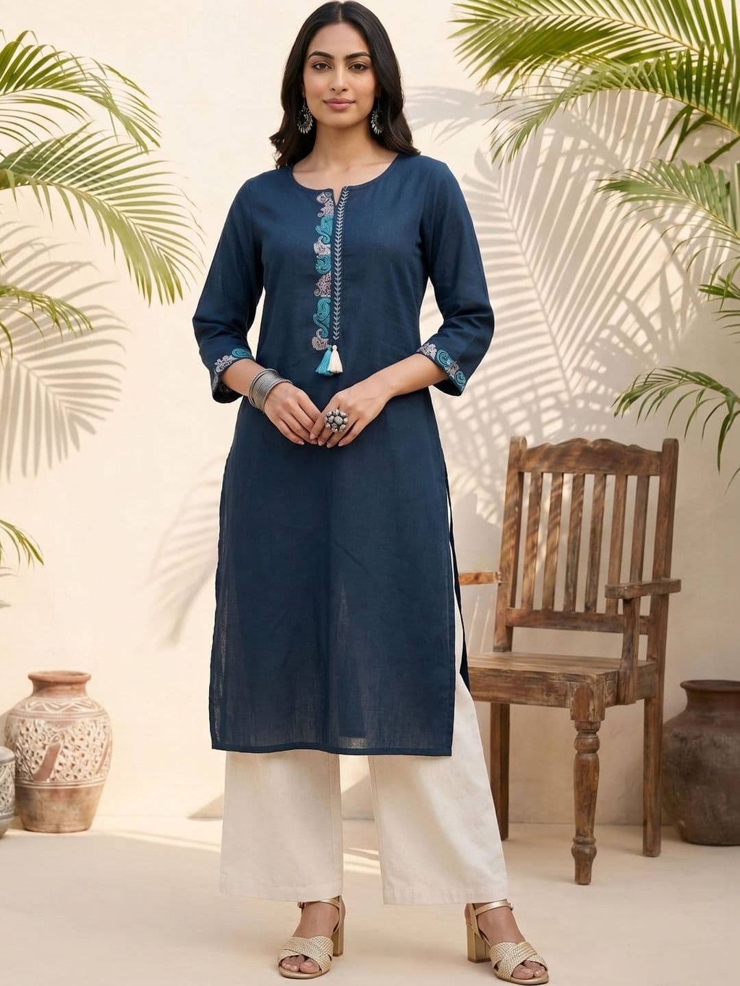 Anouk Women Ethnic Motifs Embroidered Thread Work Kurta - view 1