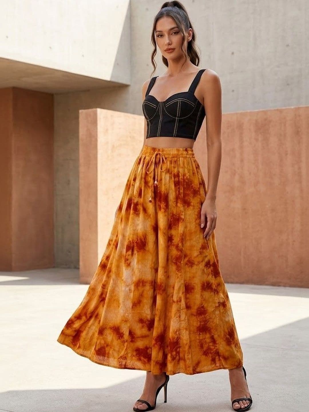 TNQ Women Tie and Dye Printed Flared Ethnic Palazzos - view 1
