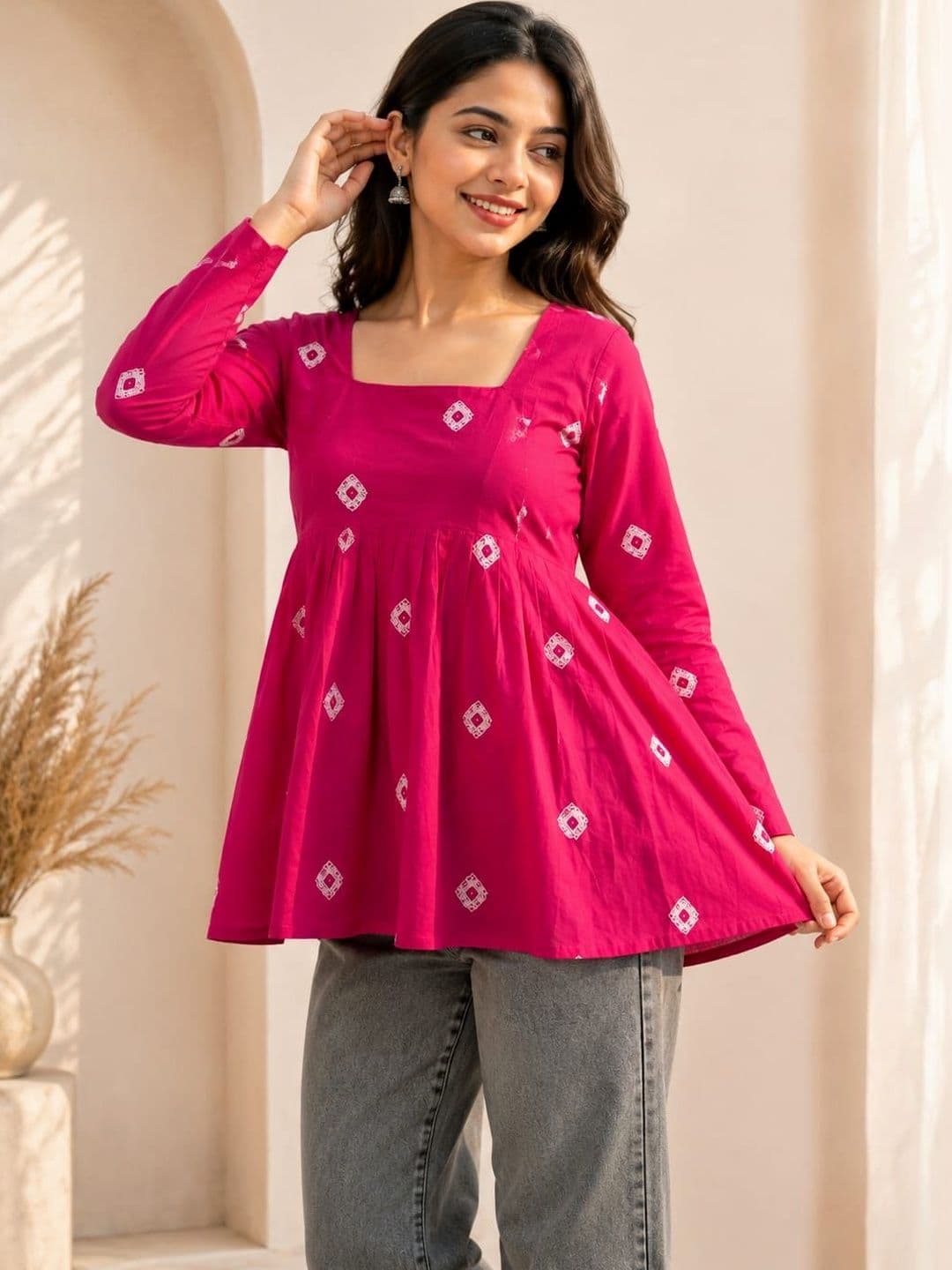 KALINI Geometric Print Cotton Top - view 1