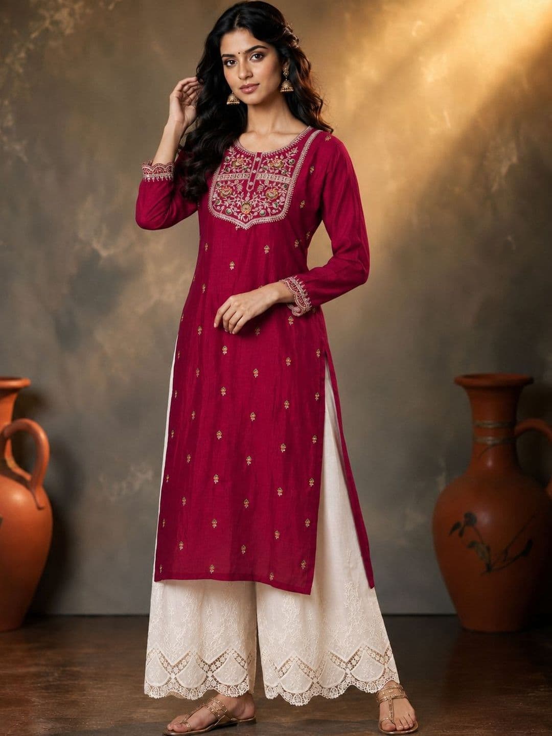 rarethread Women Embroidered Thread Work Kurta - view 1