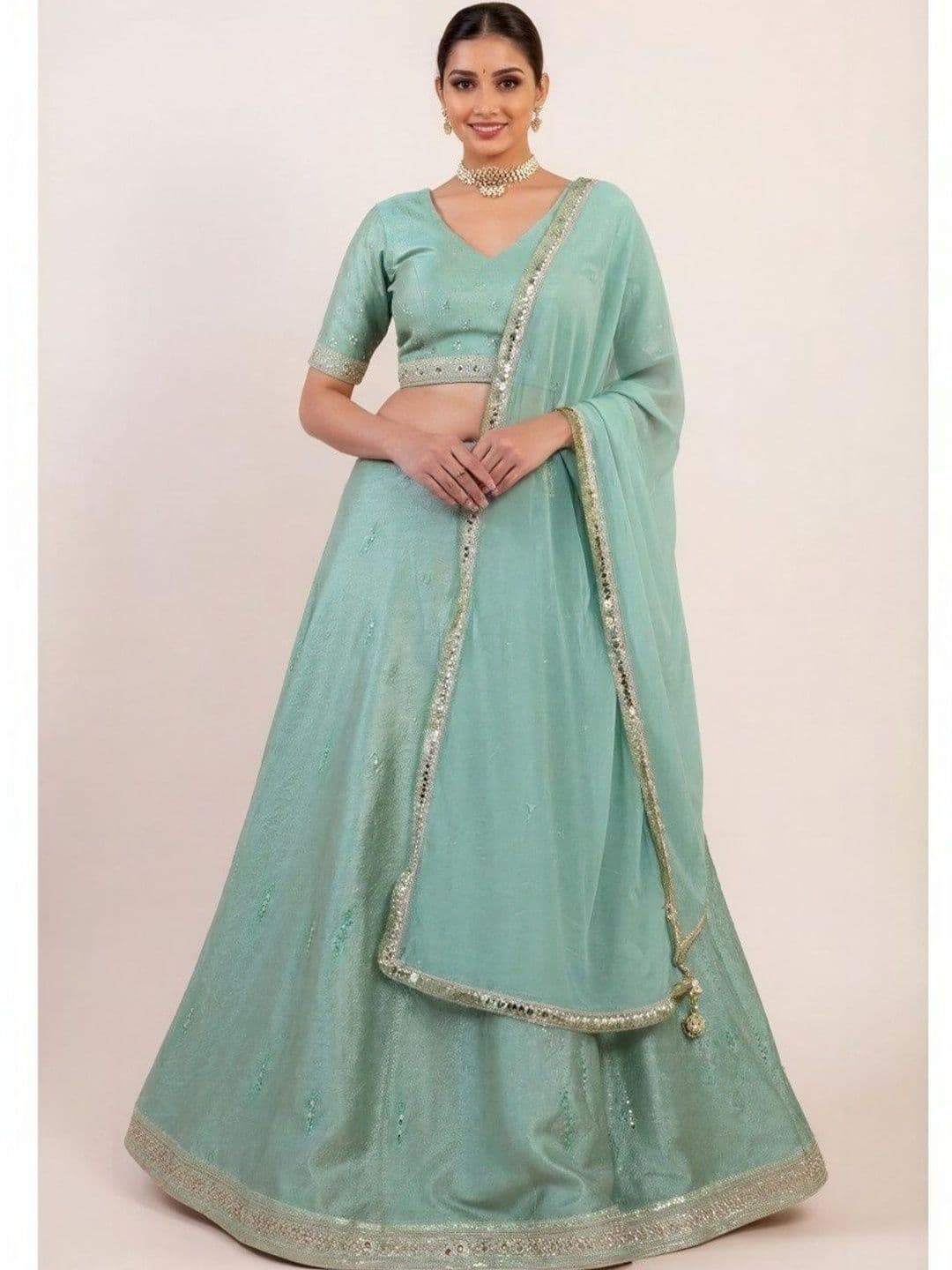 INDBERRY Mirror Work Semi-Stitched Lehenga & Blouse With Dupatta - view 1