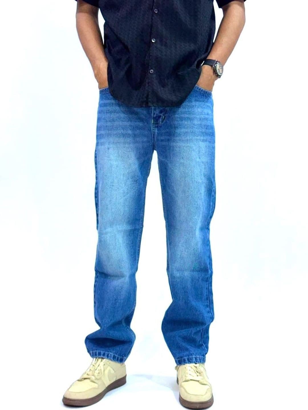 me Queen Men Straight Fit Mid-Rise Low Distress Light Fade Jeans - view 1