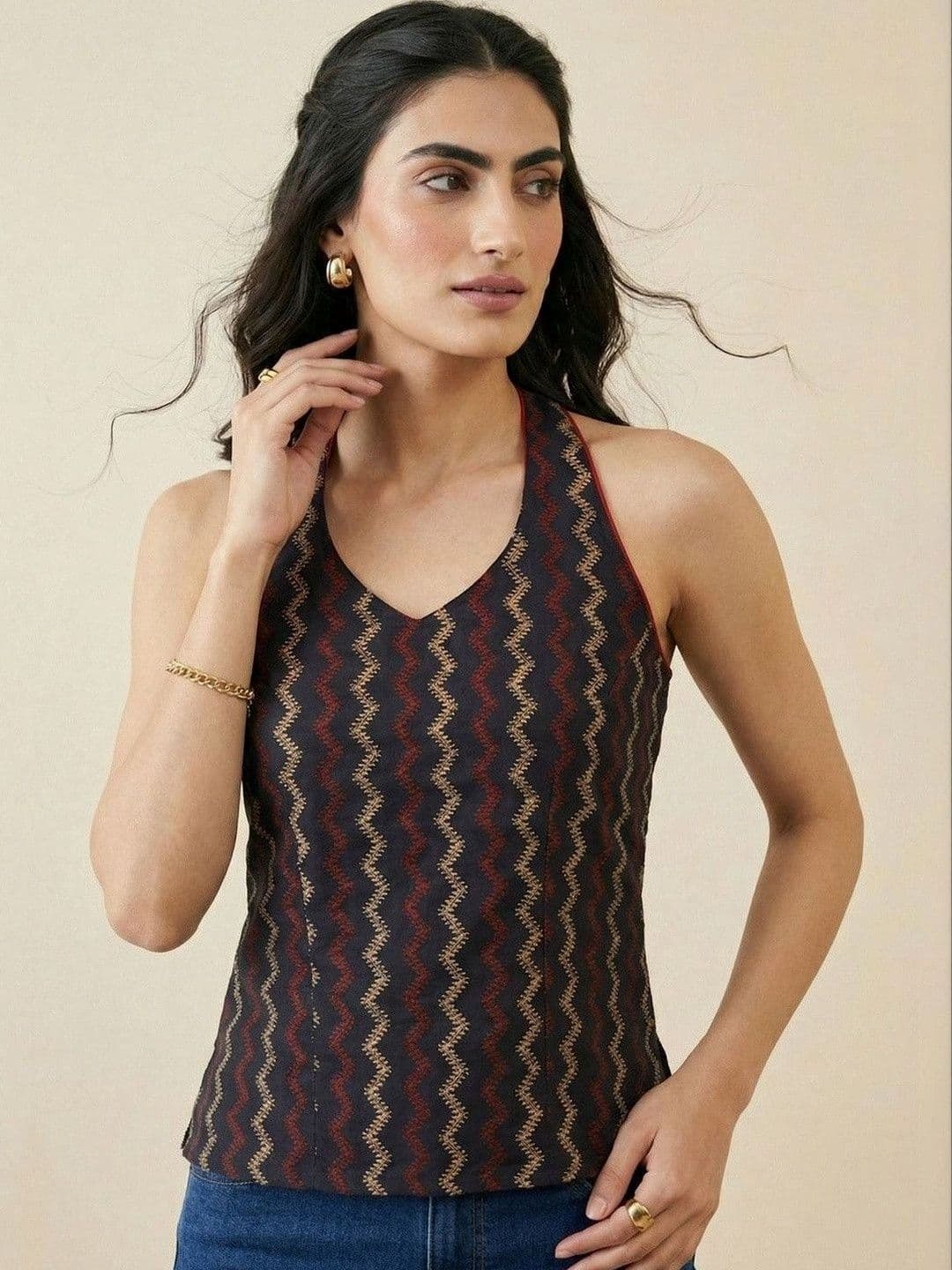 Anouk Print Halter Neck Cotton Top - view 1
