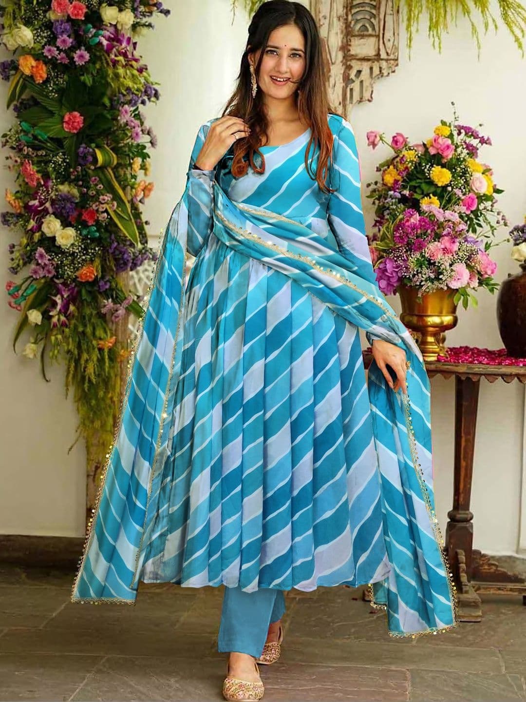 SHREE HARI CLOTH Women Leheriya Printed Georgette Anarkali Kurta - view 1