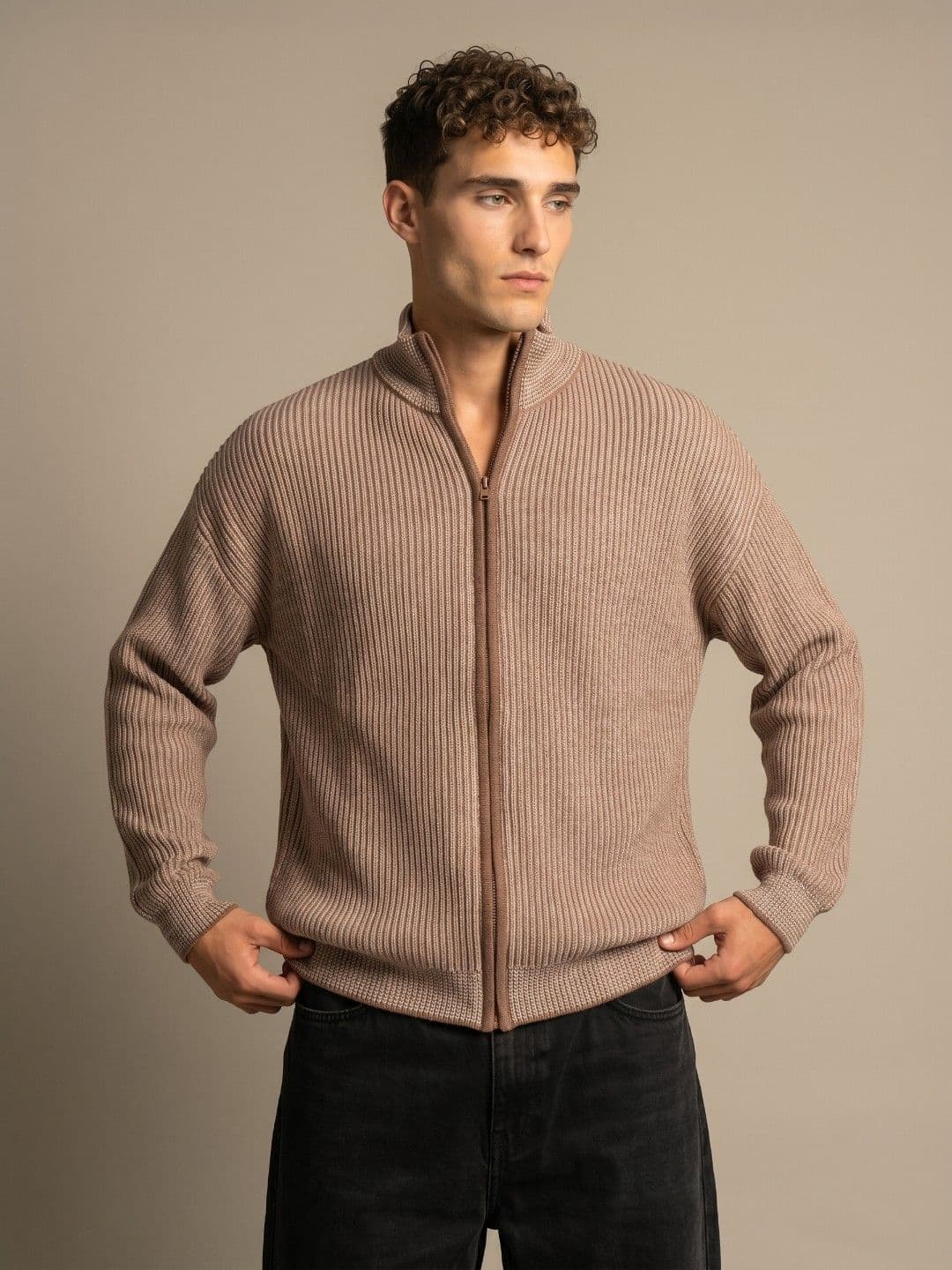 glitchez Striped High Neck Knitted Cardigan - view 1