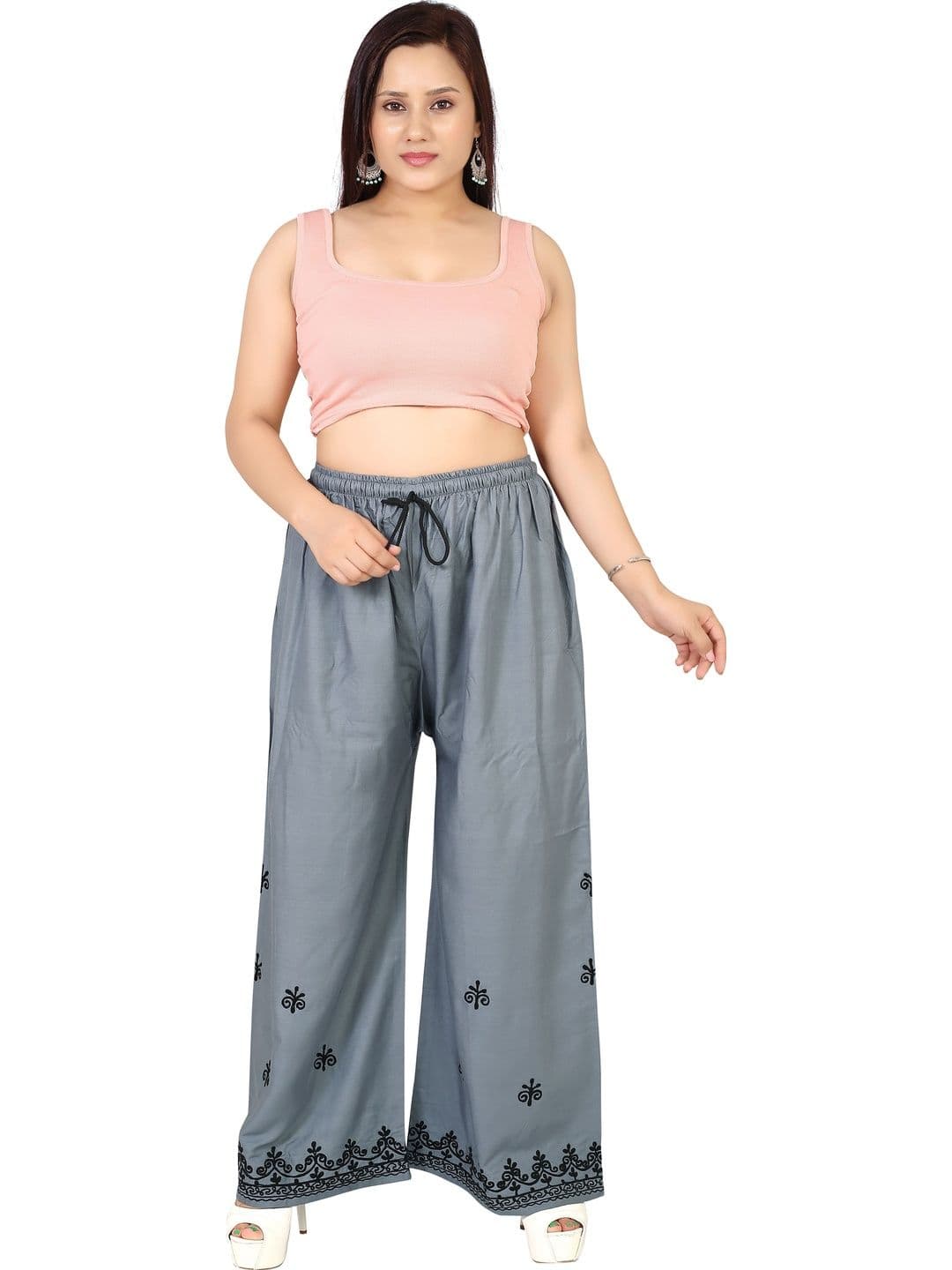 BINISH Women Ethnic Motifs Embroidered Chambray Ethnic Palazzos - view 1