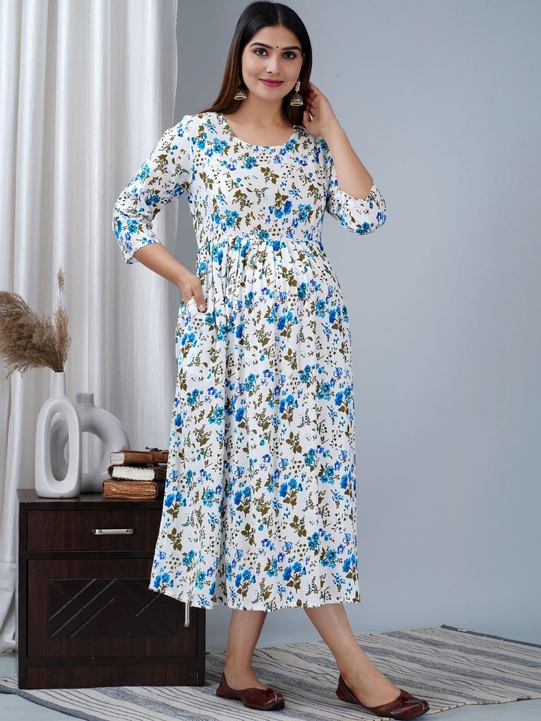 yaltas Floral Print Maternity A-Line Midi Dress - view 1
