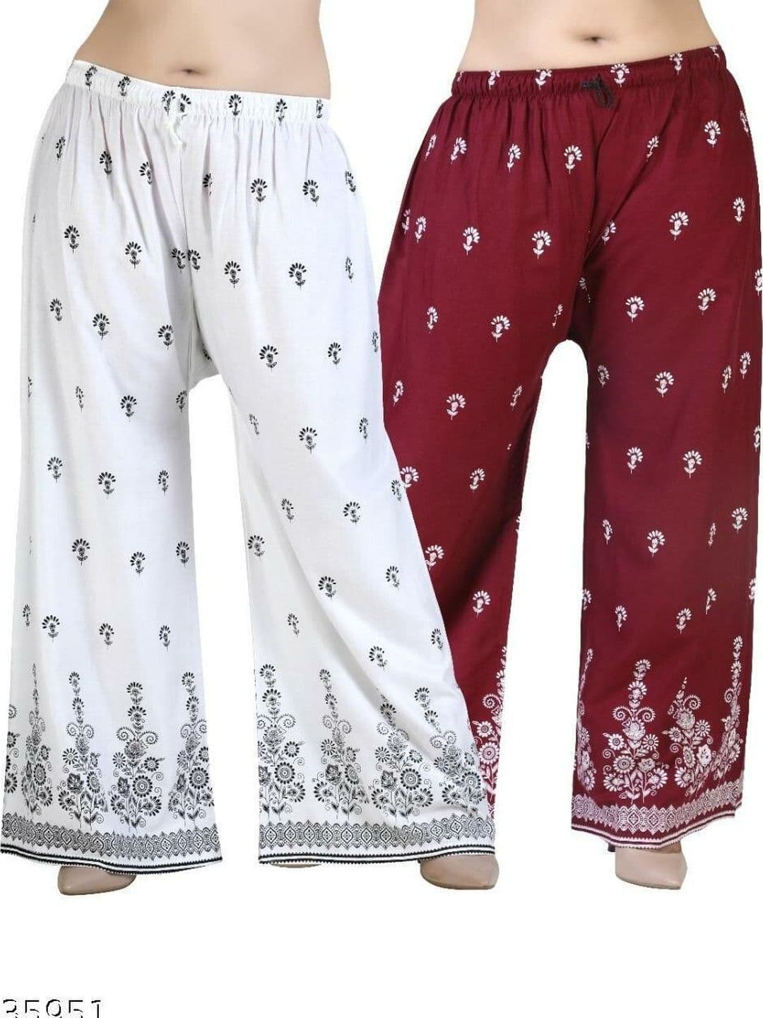 BINISH Women Set Of 2 Ethnic Motifs Printed Chambray Palazzos - view 1