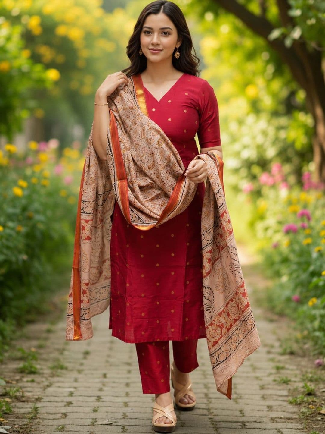 Aaghnya Women Ethnic Motifs Printed Regular Kurta with Trousers & With Dupatta - view 1