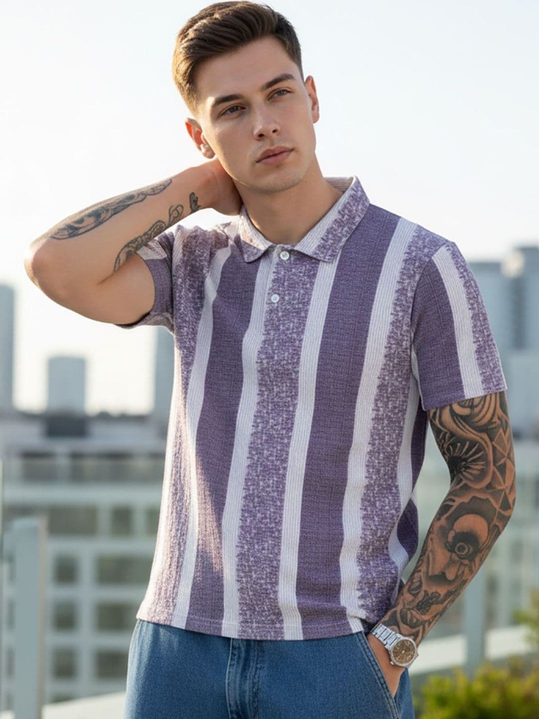 Kook N Keech Men Striped Polo Collar T-shirt - view 1