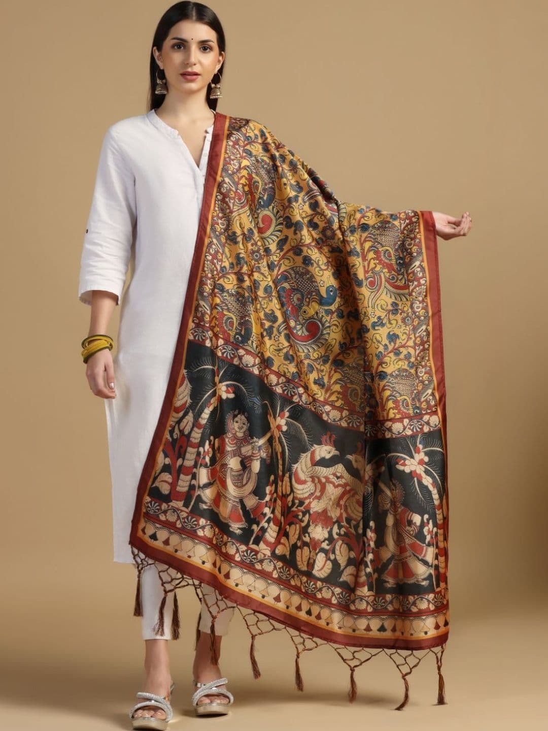 KAHIRAA WHOLETEX Ethnic Motifs Printed Pure Silk Dupatta - view 1