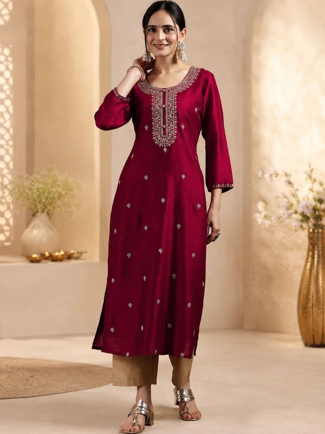 rarethread Women Ethnic Motifs Embroidered Thread Work Kurta - view 1