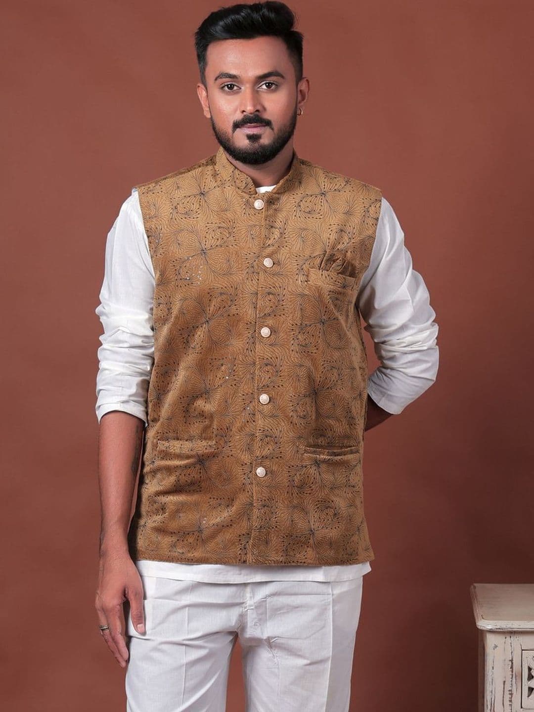 Varbandhan Woven Design Velvet Woven Nehru Jackets - view 1