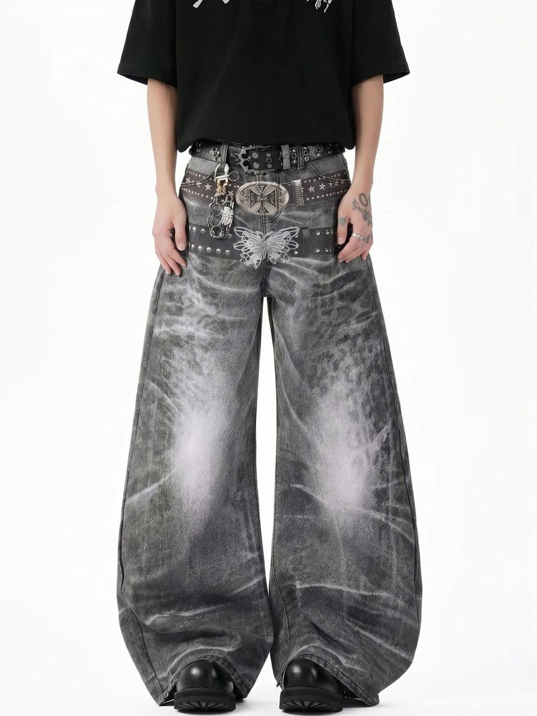 StyleCast x Revolte Men Wide Leg Mid-Rise Light Fade Embellished Jeans - view 1