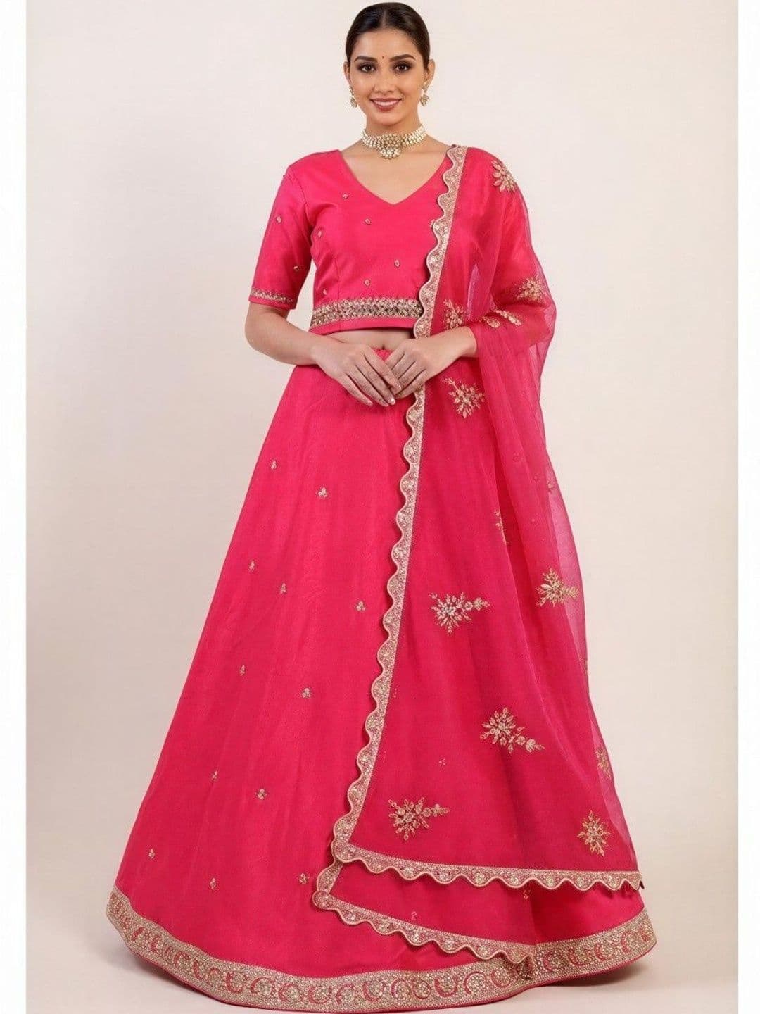 INDBERRY Embellished Semi-Stitched Lehenga & Blouse With Dupatta - view 1