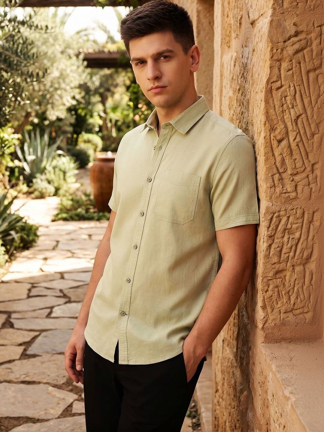 Thomas Scott Men Spread Collar Linen Casual Shirt - view 1