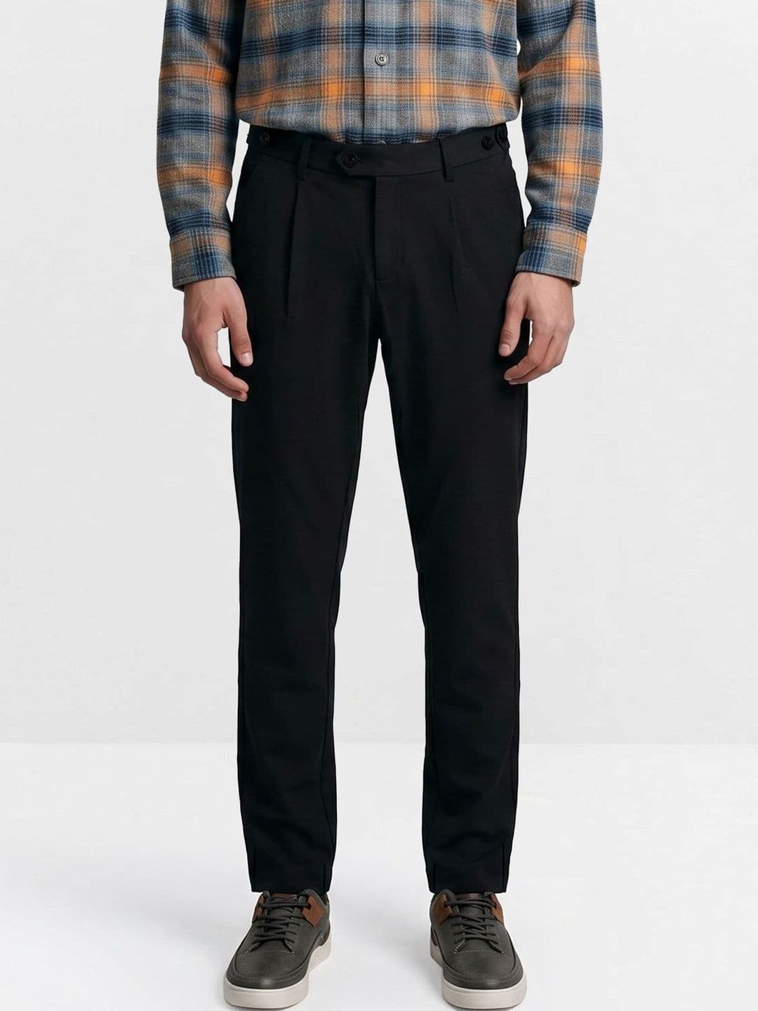 THE BEAR HOUSE Men Formal Dobby Pleated Regular Fit Adjustable Waist Trousers - view 1