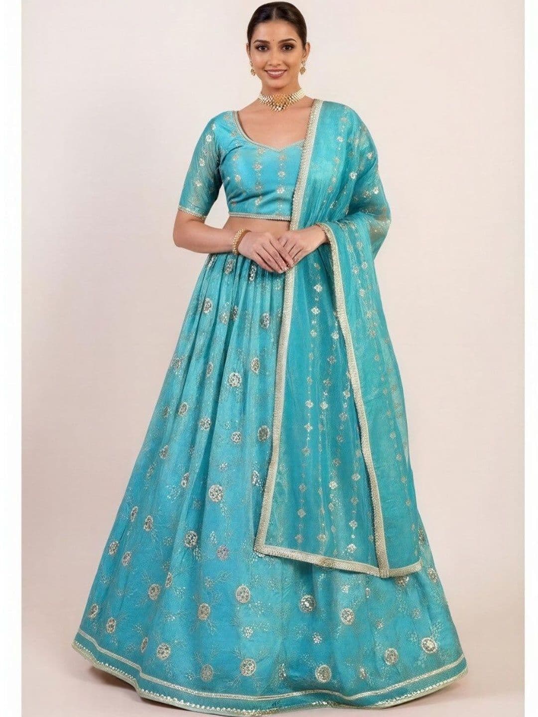 INDBERRY Embellished Semi-Stitched Lehenga & Blouse With Dupatta - view 1