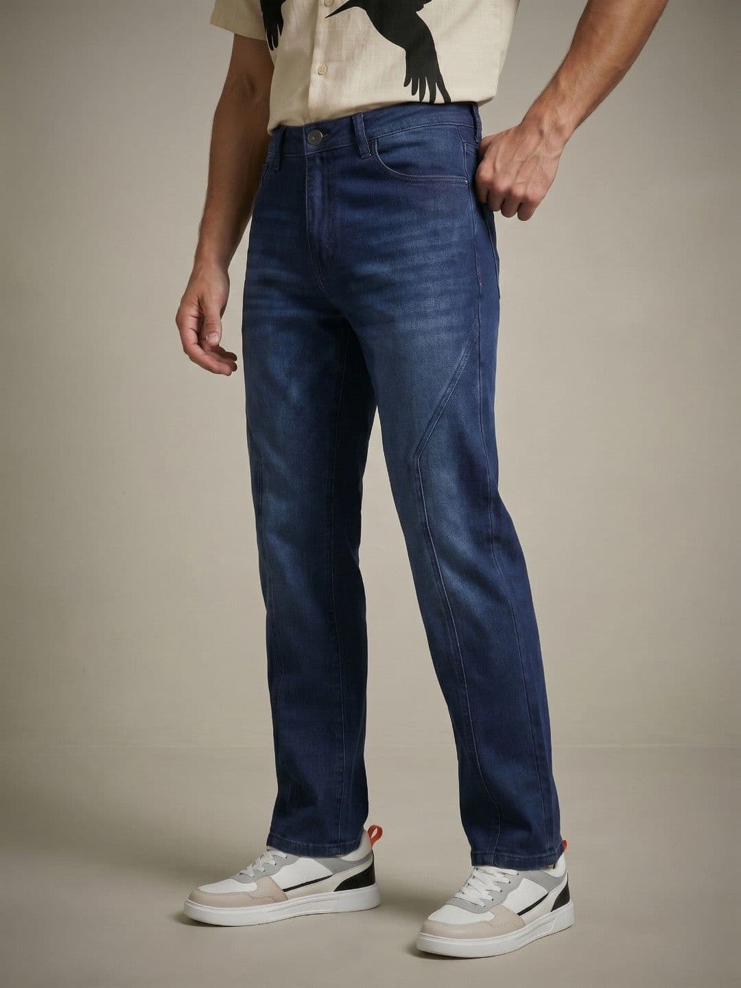 glitchez Men Straight Fit Mid-Rise Light Fade Stretchable Jeans - view 1