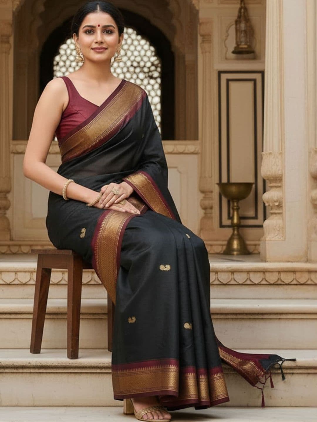 Sangria Kalamkari Zari Pure Cotton Kanjeevaram Saree - view 1