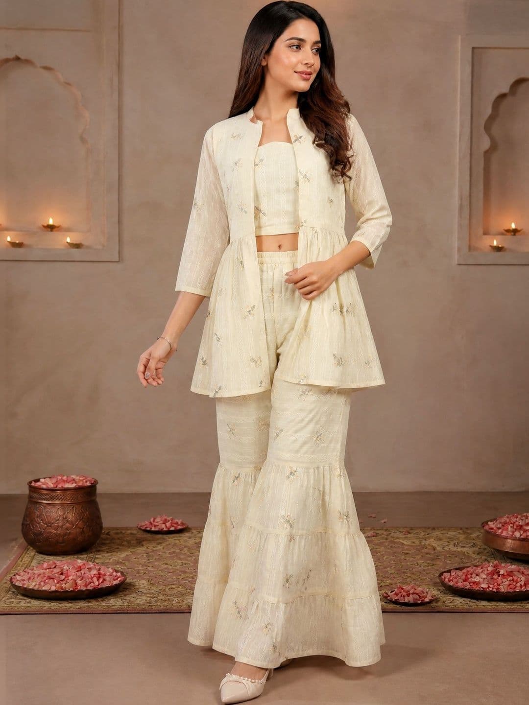 Moda Rapido Women Ethnic Motifs Embroidered Empire Sequinned Kurti with Sharara - view 1