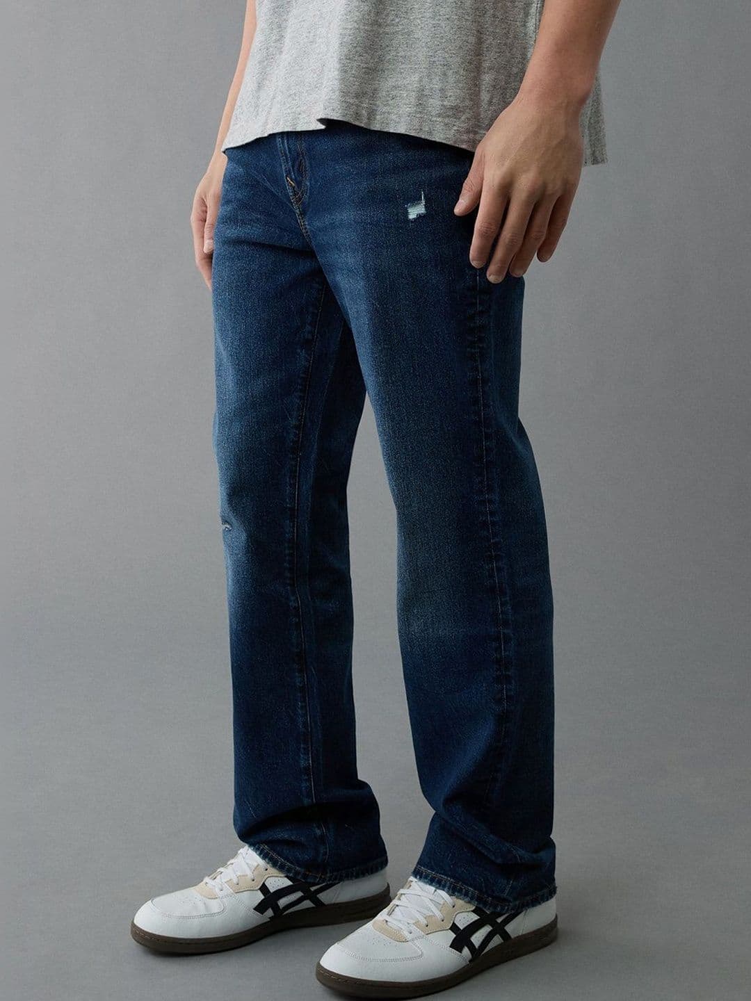 AMERICAN EAGLE OUTFITTERS American Eagle Men Navy EasyFlex Ripped Original Bootcut Jeans - view 1