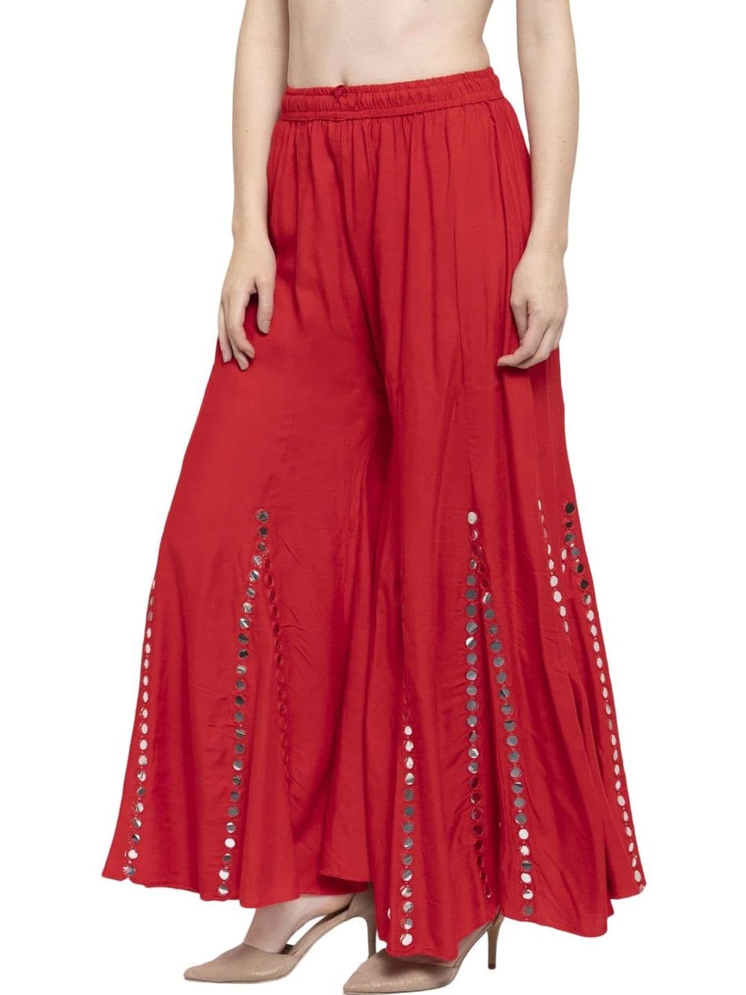 OMAYA Women Embellished Flared Knitted Ethnic Palazzos - view 1