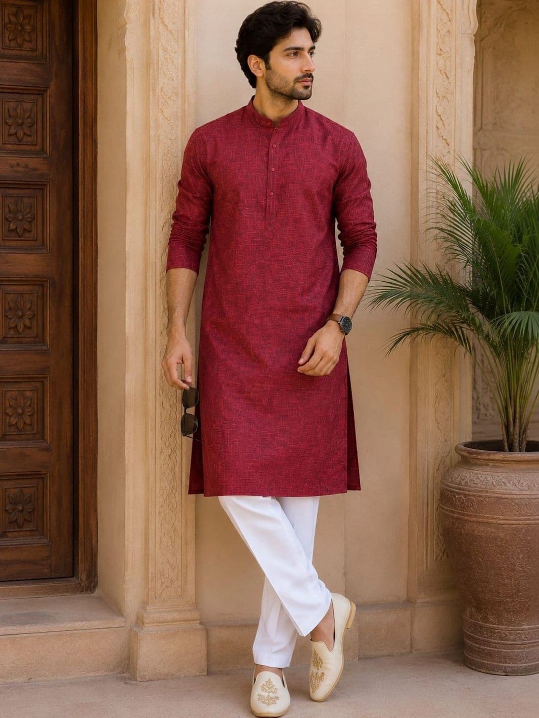 Jagdish Garments Men Mandarin Collar Pure Cotton Straight Kurta - view 1