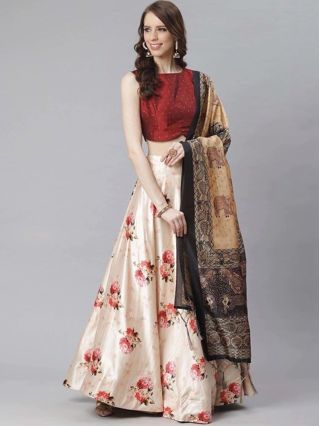KAHIRAA WHOLETEX Printed Semi-Stitched Lehenga & Unstitched Blouse With Dupatta - view 1
