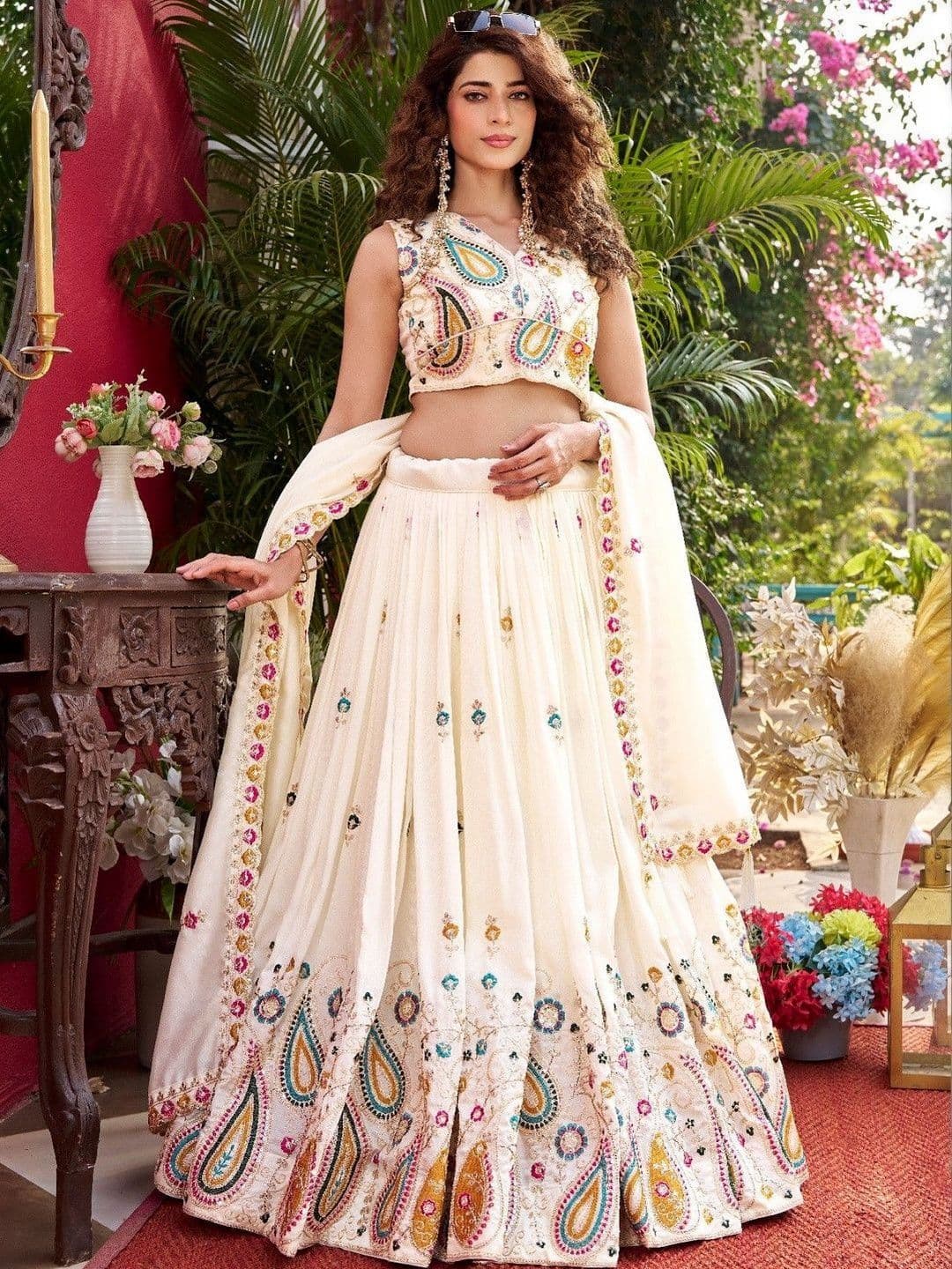 HERE&NOW Embroidered Sequinned Ready to Wear Lehenga & Blouse With Dupatta - view 1