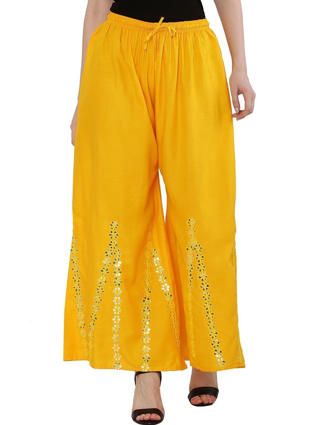 OMAYA Women Embellished Flared Knitted Ethnic Palazzos - view 1