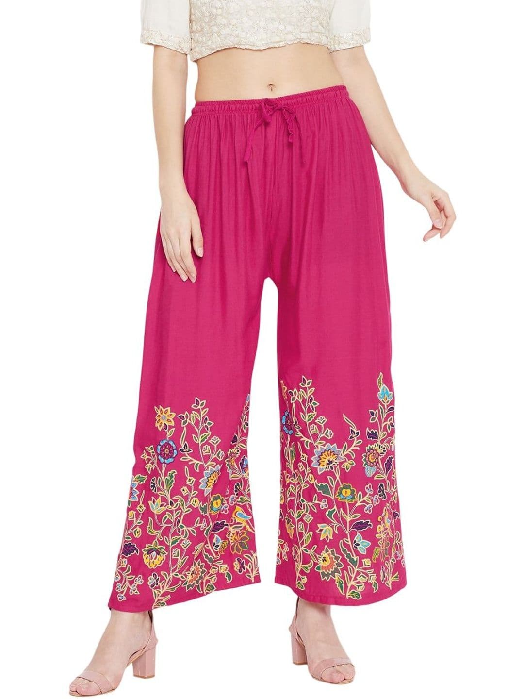 OMAYA Women Floral Printed Knitted Ethnic Palazzos - view 1