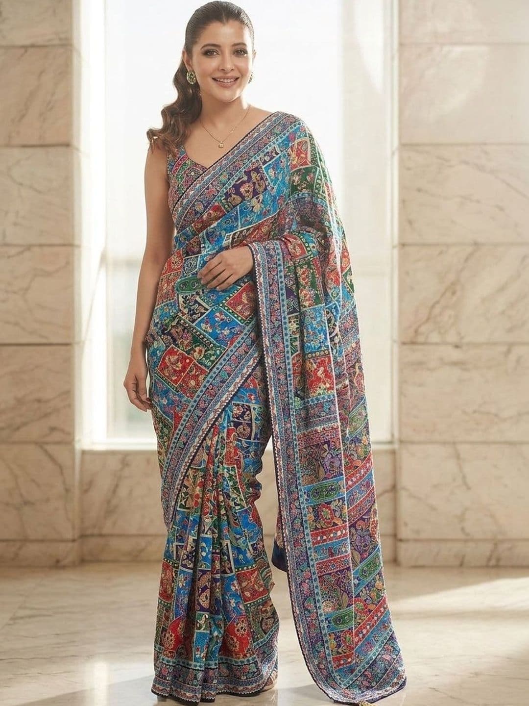 Kalista Ethnic Motifs Embroidered Pure Chiffon Saree - view 1