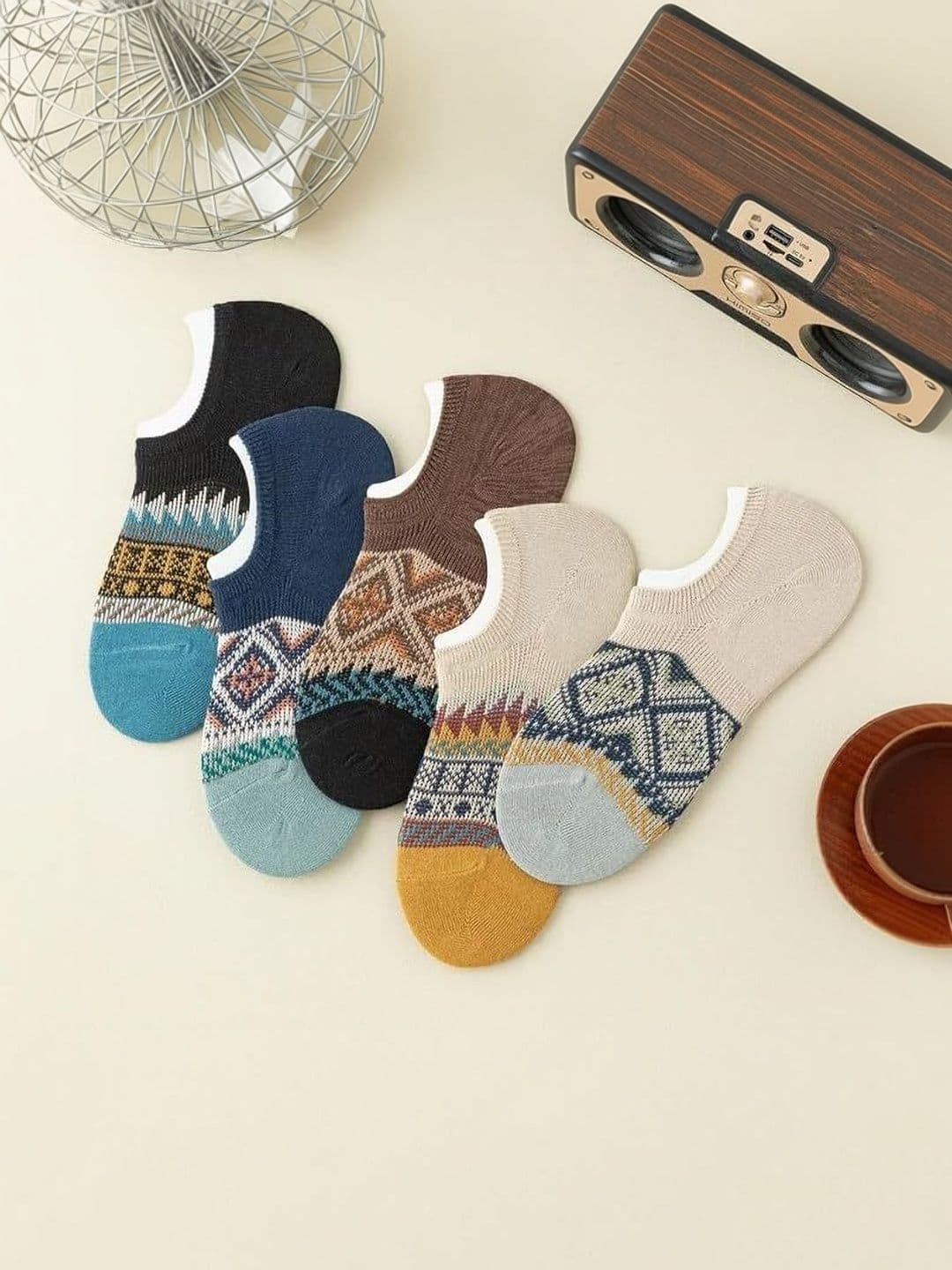 MERCEHIVE Men Pack of 5 Cotton Patterned Shoe Liners Socks - view 1