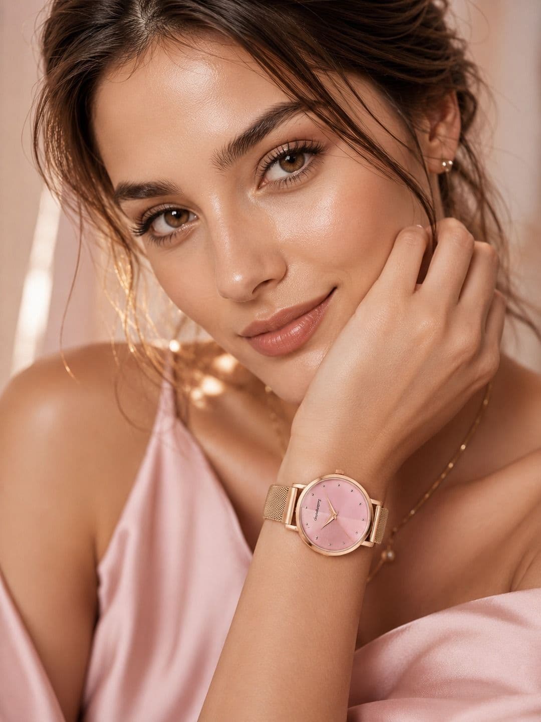 DressBerry X fwd Women Pink Dial & Rose Gold-Plated Straps Analogue Watch HOBDB-103-PK - view 1