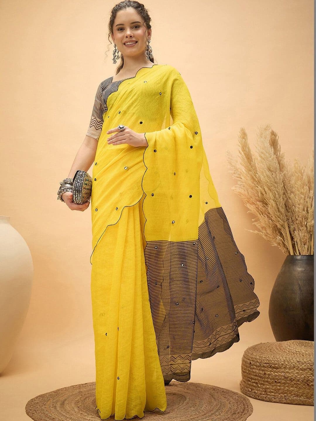 HERE&NOW Striped Pure Linen Saree - view 1