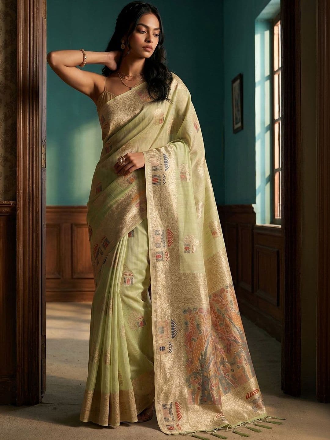 Anouk Woven Design Zari Linen Blend Designer Narayan Peth Saree - view 1