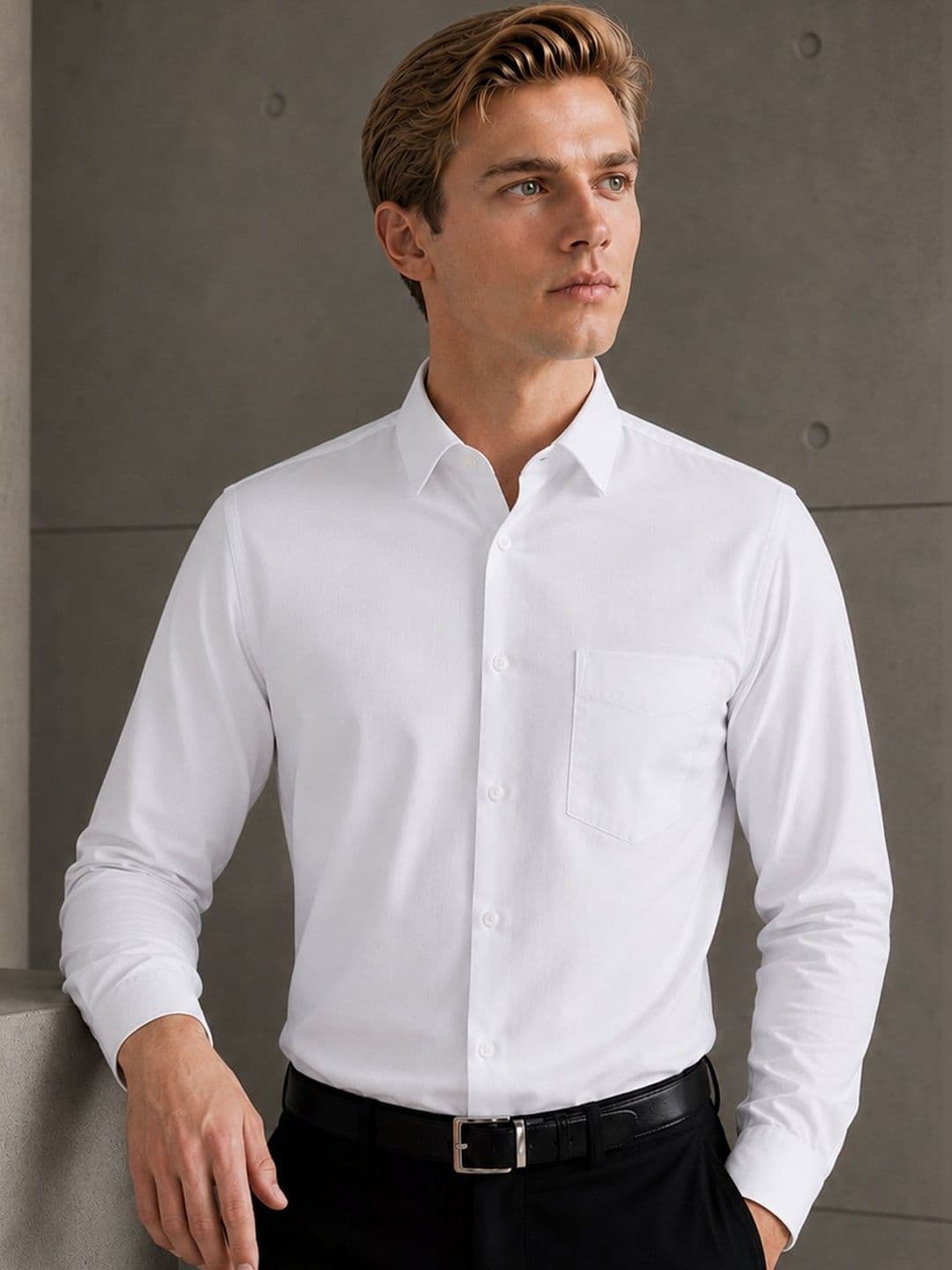 Hancock Men Solid Wrinkle Ressistant Slim Fit Stretchable Formal Shirt
