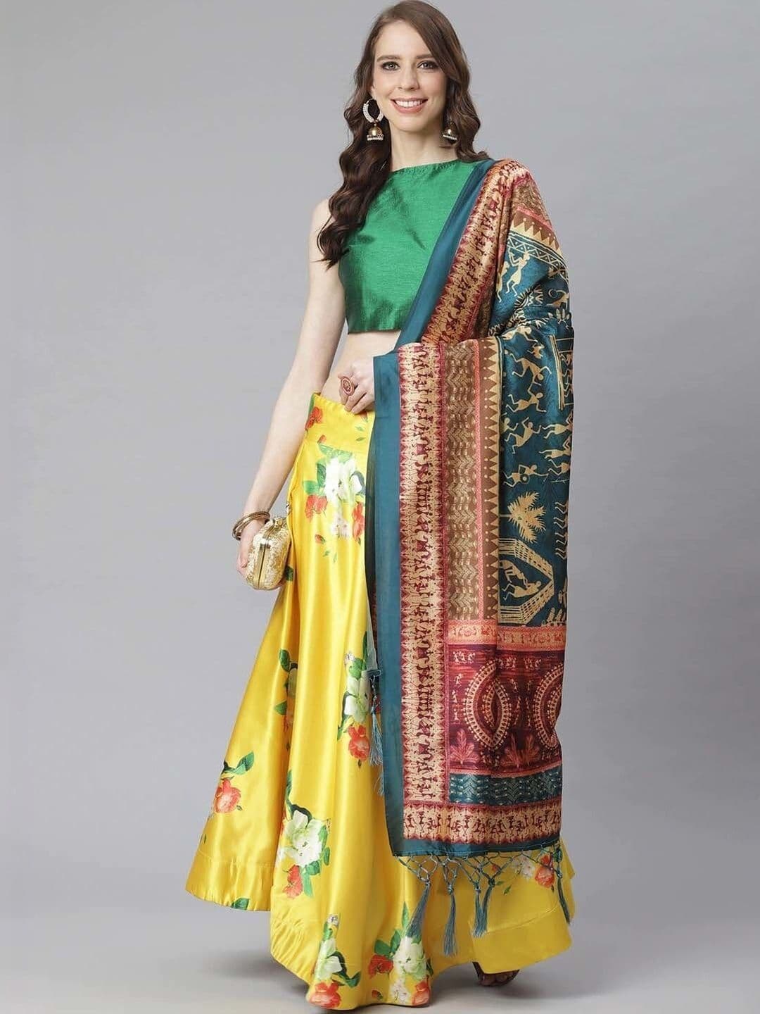 KAHIRAA WHOLETEX Block Print Semi-Stitched Lehenga & Unstitched Blouse With Dupatta - view 1