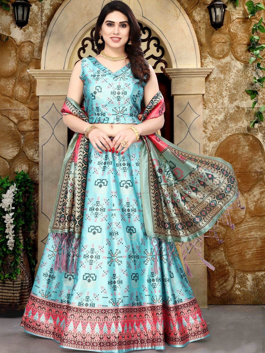 KAHIRAA WHOLETEX Printed Semi-Stitched Lehenga & Unstitched Blouse With Dupatta - view 1
