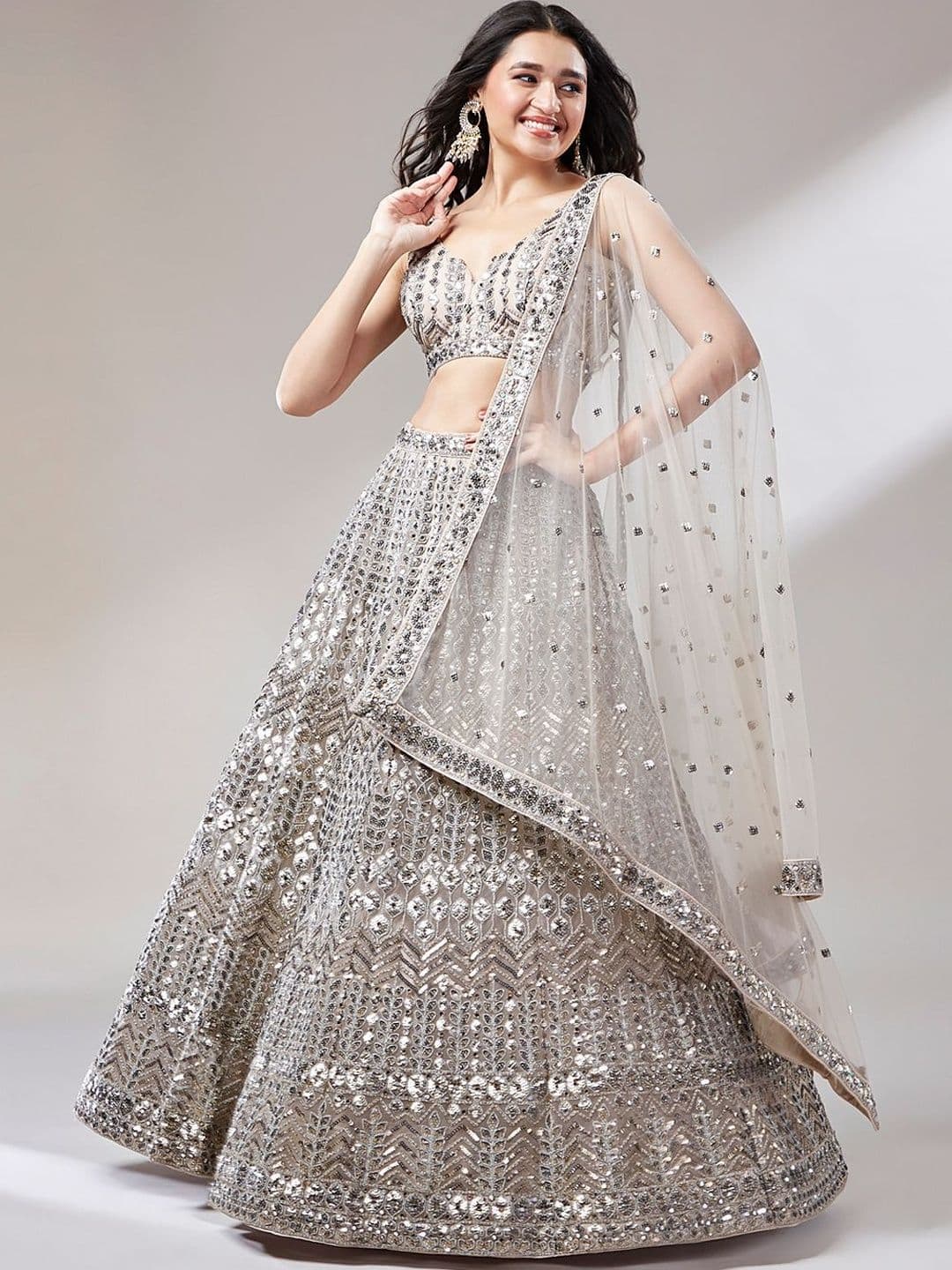 KALINI Embellished Sequinned Semi-Stitched Lehenga & Unstitched Blouse With Dupatta - view 1