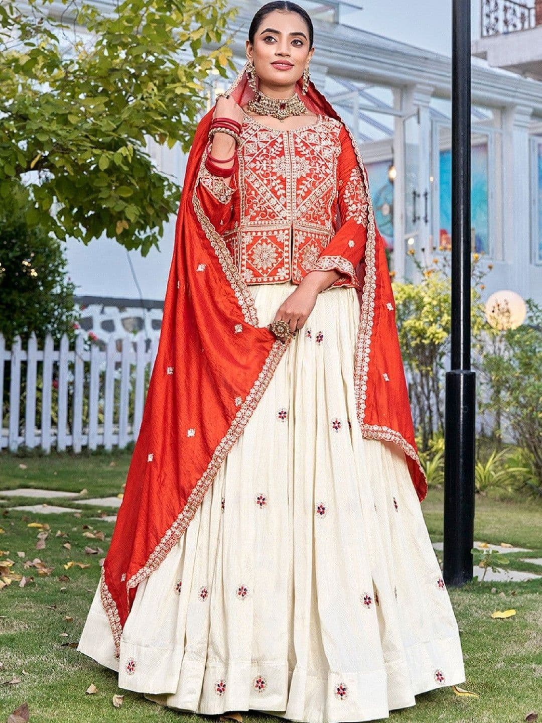 HERE&NOW Embroidered Thread Work Ready to Wear Lehenga & Blouse With Dupatta - view 1