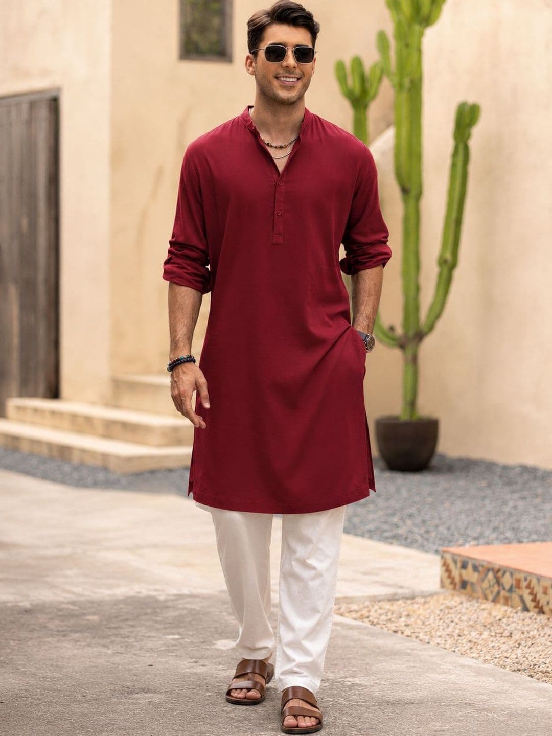 Anouk Men Pure Cotton Solid Knee Length Straight Kurta - view 1